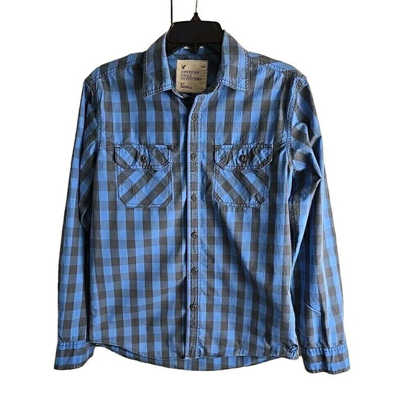 American Eagle Outfitters Mens Long Sleeve Button Up Shirt Blue Plaid Size S/P - Picture 1 of 5